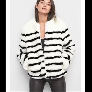 Gap fax fur Stripes White and Black Jacket Size:S